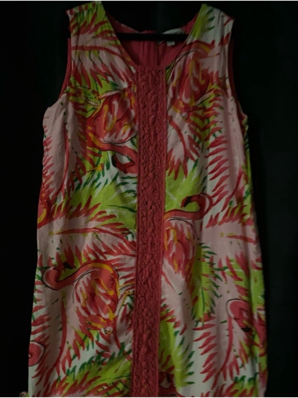 Tropical Print Sleeveless Shift Dress in Coral and Lime
